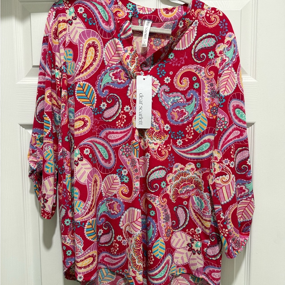 Scarlett Red Paisley Tunic Top with Multicolor Accents